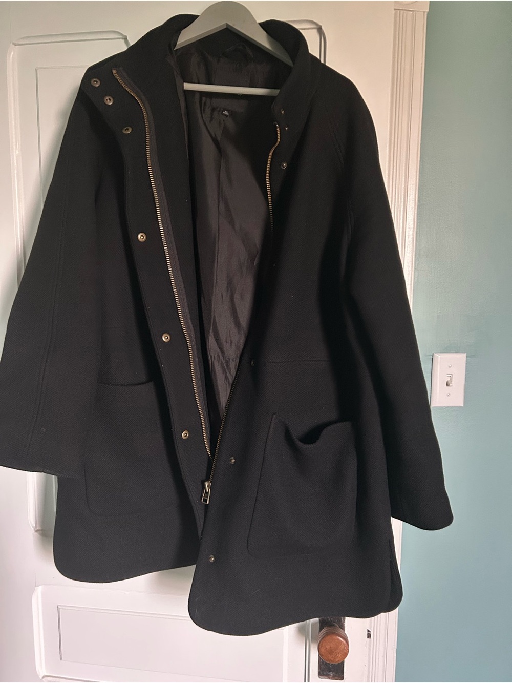 Madewell Black Wool Blend Zip Front Coat